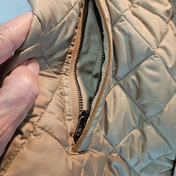 Ralph Lauren Quilted Barn Jacket Medium Leather Trim Tan Utility Trucker Coat - Picture 12 of 16
